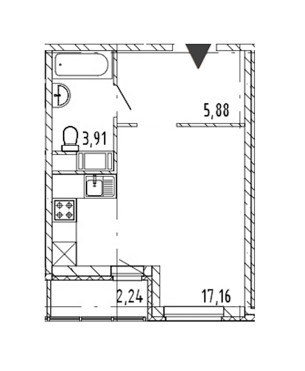 Квартира студия 26.95 м², 11/17 эт., ЖК «Новые горизонты 2»